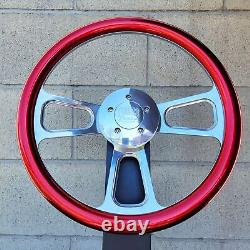 16 Inch Chrome Semi Truck Metallic Red Steering Wheel Horn Big Rig