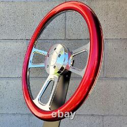 16 Inch Chrome Semi Truck Metallic Red Steering Wheel Horn Big Rig