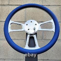 16 Inch Chrome Semi Truck Steering Wheel with Blue Vinyl Grip 5 Hole