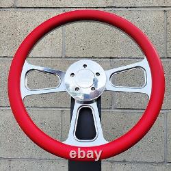 16 Inch Chrome Semi Truck Steering Wheel with Red Vinyl Grip 5 Hole