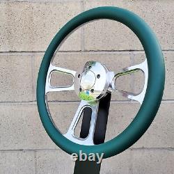 16 Inch Chrome Semi Truck Steering Wheel with Teal Vinyl Grip 5 Hole