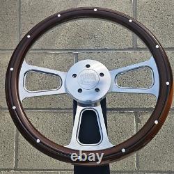 16 Polished Billet BigRig Steering Wheel with Mahogany Wrap and Aluminum Rivets