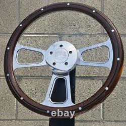 16 Polished Billet BigRig Steering Wheel with Mahogany Wrap and Aluminum Rivets