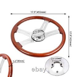 18 4 Spoke Wood Steering Wheel Chrome for Freightliner Kenworth Peterbilt Volvo