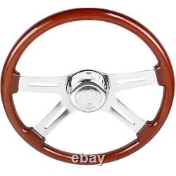 18 4 Spoke Wood Steering Wheel Chrome for Freightliner Kenworth Peterbilt Volvo