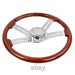 18 4 Spoke Wood Steering Wheel Chrome for Freightliner Kenworth Peterbilt Volvo