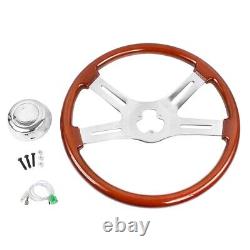 18 4 Spoke Wood Steering Wheel Chrome for Freightliner Kenworth Peterbilt Volvo