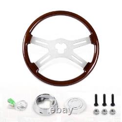 18 4 Spoke Wood Steering Wheel Chrome for Freightliner Peterbilt Kenworth Volvo