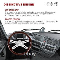 18 4 Spoke Wood Steering Wheel Chrome for Freightliner Peterbilt Kenworth Volvo
