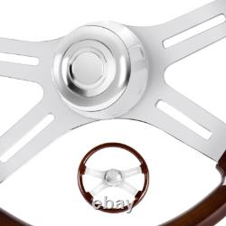 18 4 Spoke Wood Steering Wheel Chrome for Freightliner Peterbilt Kenworth Volvo