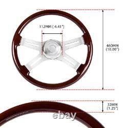 18 4 Spoke Wood Steering Wheel Chrome for Freightliner Peterbilt Kenworth Volvo
