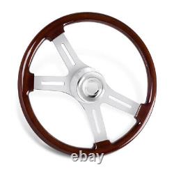 18 4 Spoke Wood Steering Wheel Chrome for Freightliner Peterbilt Kenworth Volvo