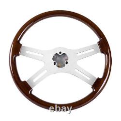 18 4 Spoke Wood Steering Wheel Chrome for Freightliner Peterbilt Kenworth Volvo