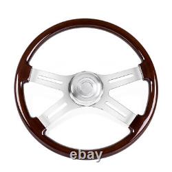 18 4 Spoke Wood Steering Wheel Chrome for Freightliner Peterbilt Kenworth Volvo