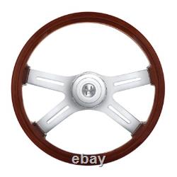 18 4-Spoke Wood Steering Wheel with Hub Adapter & Horn Button For Peterbilt
