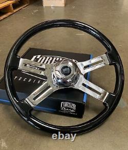 18 Black Steering Wheel Chrome 4 Spoke Freightliner, Kenworth, Peterbilt, Volvo