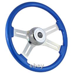 18 Blue Steering Wheel Chrome 4 Spoke Freightliner, Kenworth, Peterbilt, Volvo