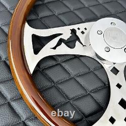 18 Dark Wood Steering Wheel Chrome Fat Guy for Kenworth Peterbilt Hub Included