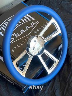 18 Inch Aluminum Semi Truck Steering Wheel with Sky Blue Vinyl Grip 5 Hole