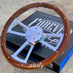 18 Inch Billet Aluminum Semi Truck Steering Wheel Wood Aluminum Rivets 5 Hole