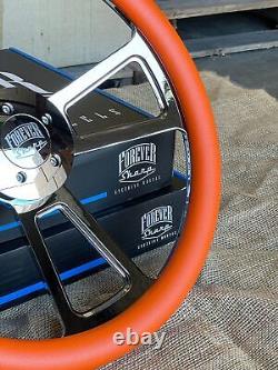18 Inch Chrome Semi Truck Steering Wheel with Orange Vinyl Grip 5 Hole