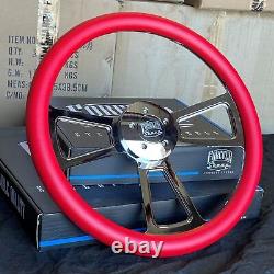 18 Inch Chrome Semi Truck Steering Wheel with Red Vinyl Grip 5 Hole
