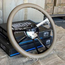 18 Inch Chrome Semi Truck Steering Wheel with Tan Brown Vinyl Grip 5 Hole