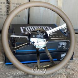 18 Inch Chrome Semi Truck Steering Wheel with Tan Brown Vinyl Grip 5 Hole