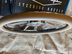 18 Inch Chrome Semi Truck Steering Wheel with Tan Brown Vinyl Grip 5 Hole