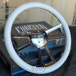 18 Inch Chrome Semi Truck Steering Wheel with White Vinyl Grip 5 Hole
