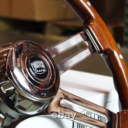 18 Real Wood Steering Wheel 4 Spoke Aluminum Rivets Chrome Semi Trucks Rigs