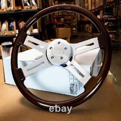 18 Wood Steering Wheel Chrome 4 Spoke 5-Bolt Freightliner, Kenworth, Peterbilt