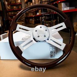 18 Wood Steering Wheel Chrome 4 Spoke 5-Bolt Freightliner, Kenworth, Peterbilt