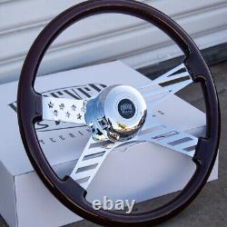 18 Wood Steering Wheel Chrome 4 Spoke Freightliner, Kenworth, Peterbilt, Volvo