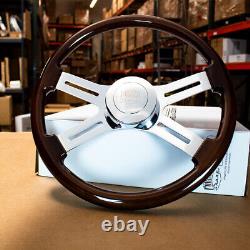18 Wood Steering Wheel Chrome 4 Spoke Smooth Freightliner, Kenworth, Peterbilt