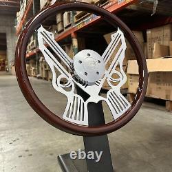 18 Wood Steering Wheel Chrome Gun Spoke Smooth Freightliner, Kenworth, Peterbilt