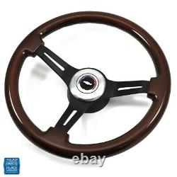 1964-1966 Chevy Cherry Wood Black Anodized Steering Wheel Bowtie Center Cap Kit