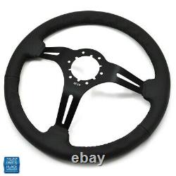 1964-1988 Chevy Cars Aftermarket Steering Wheel Black Leather Black Spokes 14