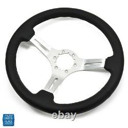 1964-1988 Chevy Cars Steering Wheel Black Leather With Brushed Silver Spokes 14