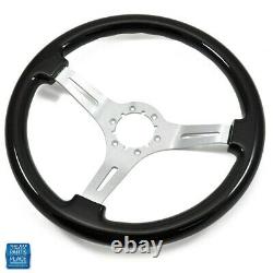 1964-1988 Chevy Cars Steering Wheel Black Wood With Brushed Silver Spokes 14