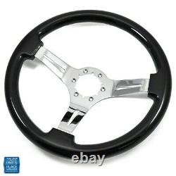 1964-1988 GM Cars Aftermarket Steering Wheel Black Wood With Chrome Spokes 14