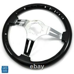 1964-1988 GM Cars Aftermarket Steering Wheel Black Wood With Chrome Spokes 14