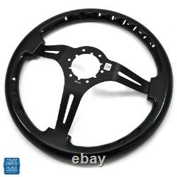 1964-1988 GM Cars Steering Wheel Black Wood With Black Anodized Spokes 14