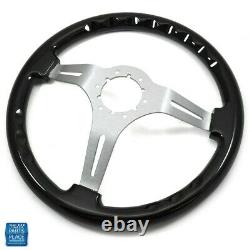 1964-1988 GM Cars Steering Wheel Black Wood With Brushed Silver Spokes 14