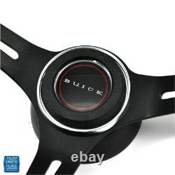 1967-1968 Buick Black Leather Black Anodized Steering Wheel Buick Center Cap Kit