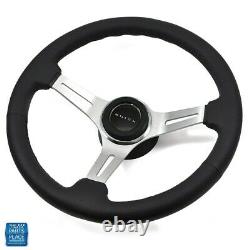 1967-1968 Buick Black Leather Brushed Silver Steering Wheel Buick Center Cap Kit