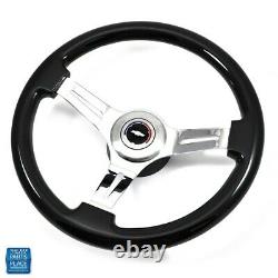 1967-1968 Chevy Black Wood Steering Wheel Chrome Spokes Bowtie Center Cap Kit