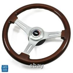 1967-1968 Chevy Cherry Wood Brushed Silver Steering Wheel Bowtie Center Cap Kit