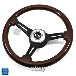 1967-1968 Chevy Wood & Black Anodized Steering Wheel With SS Center Cap Kit