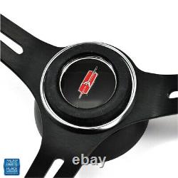 1967-1968 Olds Black Leather Black Anodized Steering Wheel Rocket Center Cap Kit